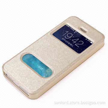 New Arrival Leather Cases for iPhone 5s, Silk Texture, Double Touch Windows